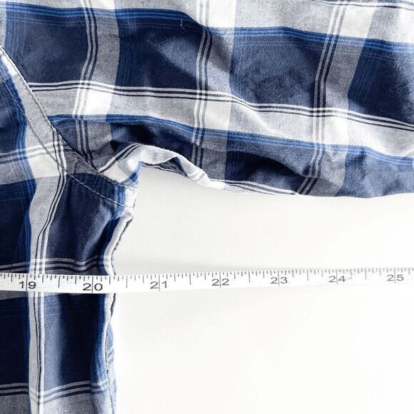 Desigual Mens Long Sleeve Button-Down Shirt Plaid Geometric Blue White Large - Picture 7 of 7